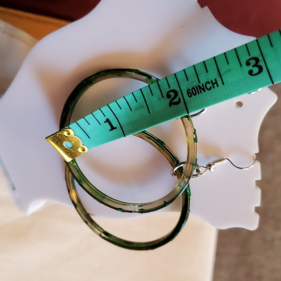 2" Glass Green Hoop Hook Dangle Earrings Artisan - Picture 2 of 4